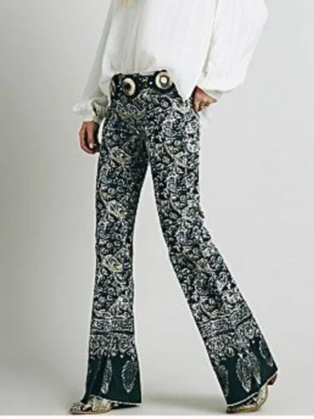 Rare Vintage Free People New Delhi Border Flare Corduroy Pants 27 Paisley
